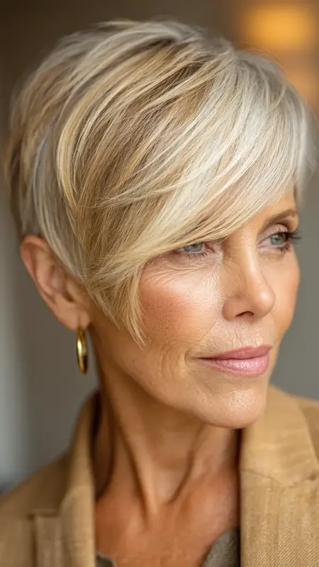 Pixie with Side-Swept Bangs - Short pixie hairstyles for older women