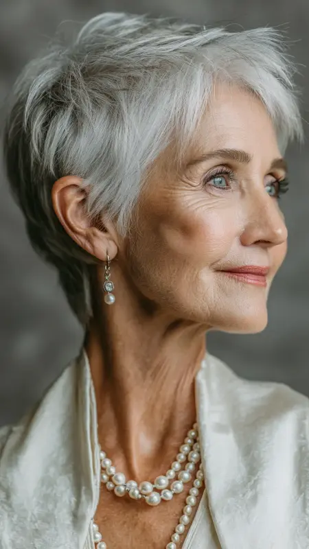 Pixie with Soft Sideburns -  Pixie Cut Hairstyles For Older Women 