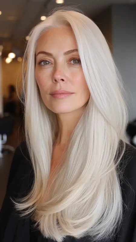 Platinum Blonde with Shadow Roots - Hair color ideas for women over 50
