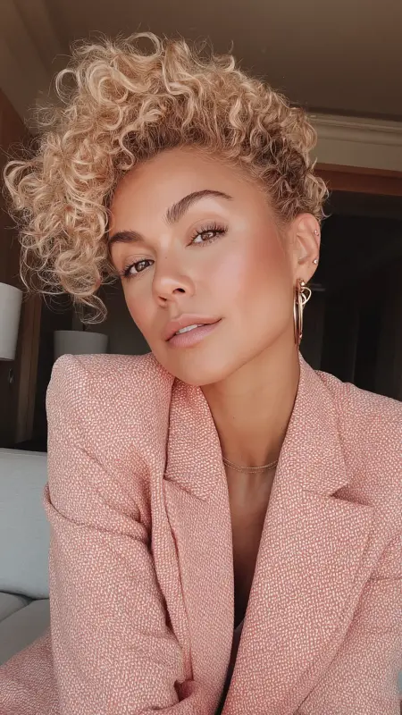 Playful Pixie with Fluffed Crown -  Short pixie haircuts for curly hair 