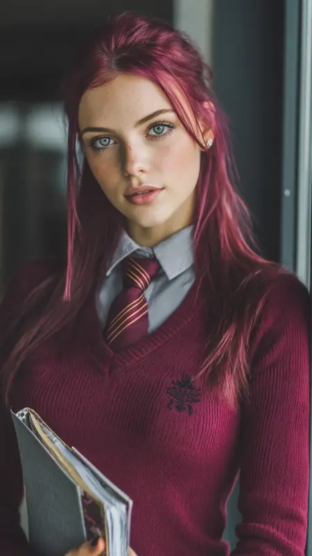 Plum Red Wash on Long Straight Layers - Hair color ideas for students