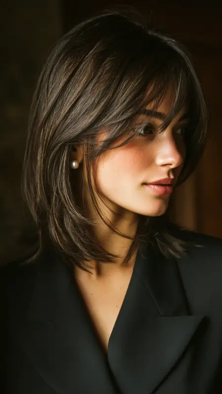 Polished Blowout with Tucked Curtain Bangs - Blowout with curtain bangs