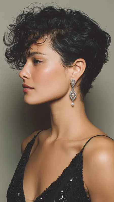 Polished Curly Pixie with Sleek Back -  Short pixie haircuts for curly hair 