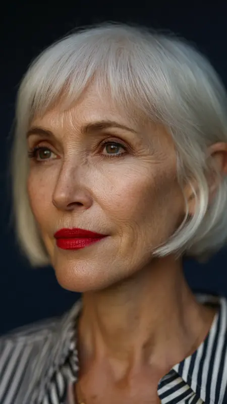 Polished French Bob -  Short white hair for older women 