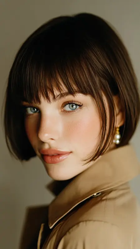 Polished French Bob with Micro Fringe - Airport Hairstyles for Short Hair