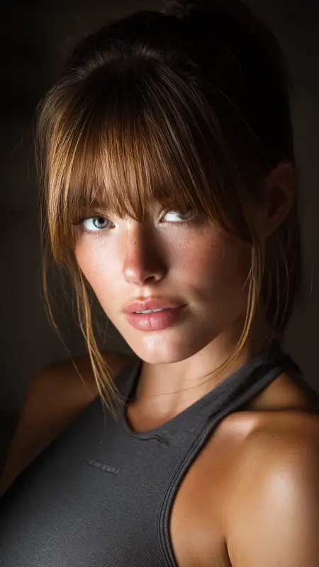 Polished High Ponytail with Curtain Bangs - long curtain bangs round face