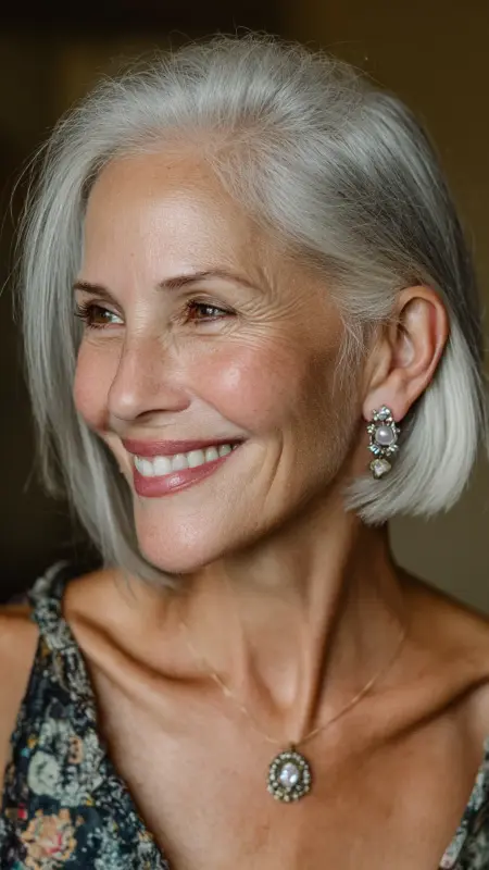 Polished Lob with Tucked-Back Sides - Medium length haircuts for women over 50