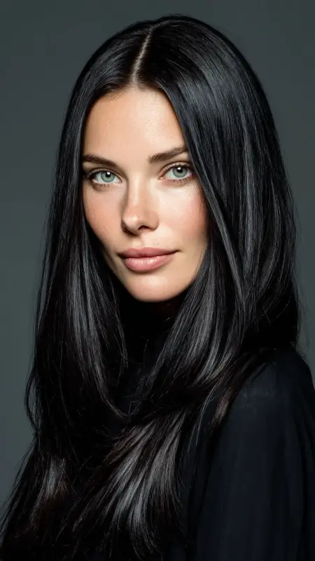 Polished Long Hair with Middle Part - Long Haircuts For Women Over 40