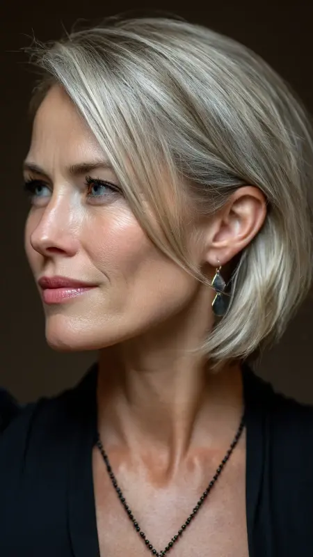 Polished Short Layers with Deep Side Part - Short Layered Hairstyles For Older Women