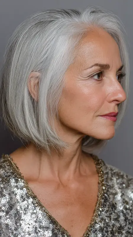 Polished Sleek Bob -  Hairstyles for over 70 year old women 