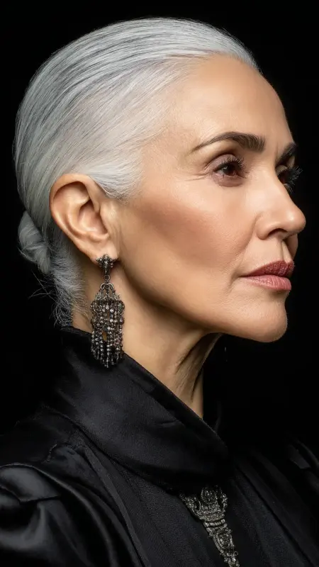 Polished Slick-Back -  Short white hair for older women 