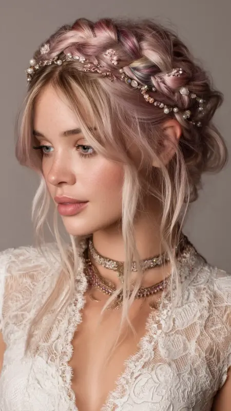 Enchanted Pastels: The Whimsical Braided Updo - Prism Hair