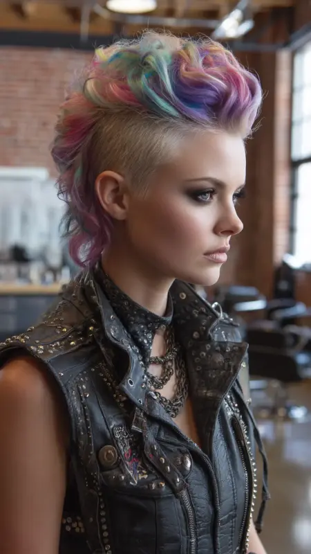 Kaleidoscope Crown: Vibrant Multicolored Mohawk - Prism Hair