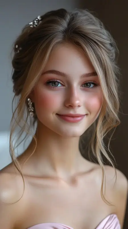 Sunlit Waves & Whispers: The Enchanting Updo - Prom Hairstyles for Strapless Dresses