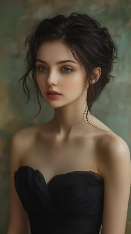Enchanting Midnight Updo with Whimsical Wisps - Prom Hairstyles for Strapless Dresses