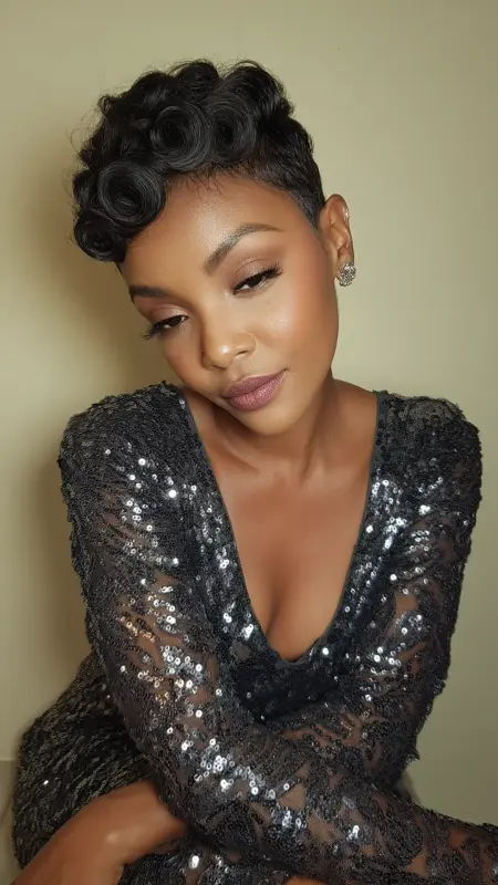 Retro Curly Pixie with Finger Waves -  Short pixie haircuts for curly hair 