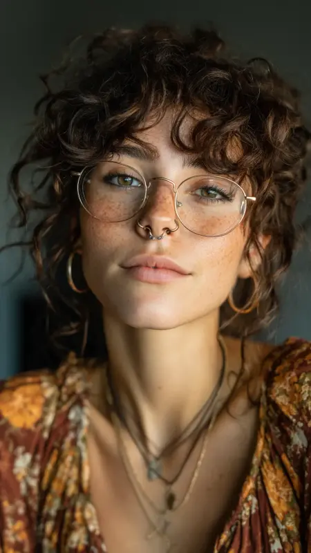 Retro Curly Shag - short curly hair with glasses