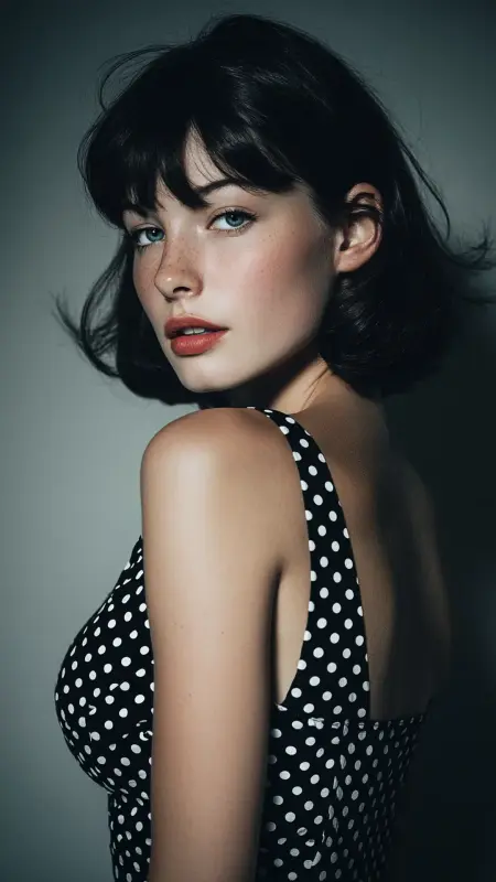 Retro Flip Ends with Curtain Bangs - long curtain bangs round face