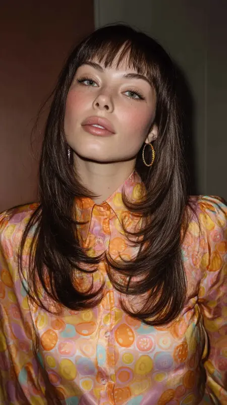 Retro-Inspired Flip Ends - long straight hair with curtain bangs