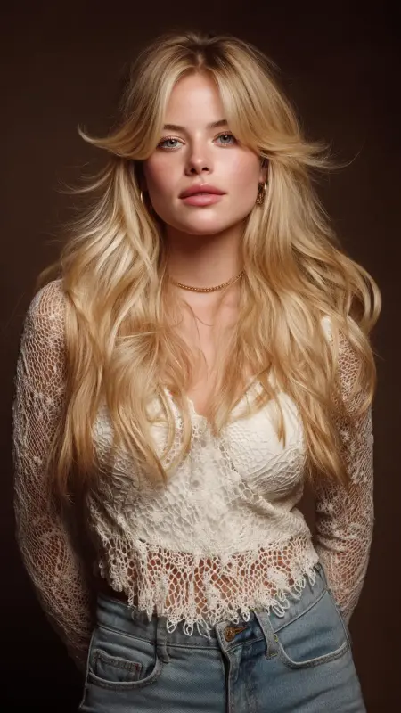 Retro Revival Blowout with Feathered Curtain Bangs - Blowout with curtain bangs