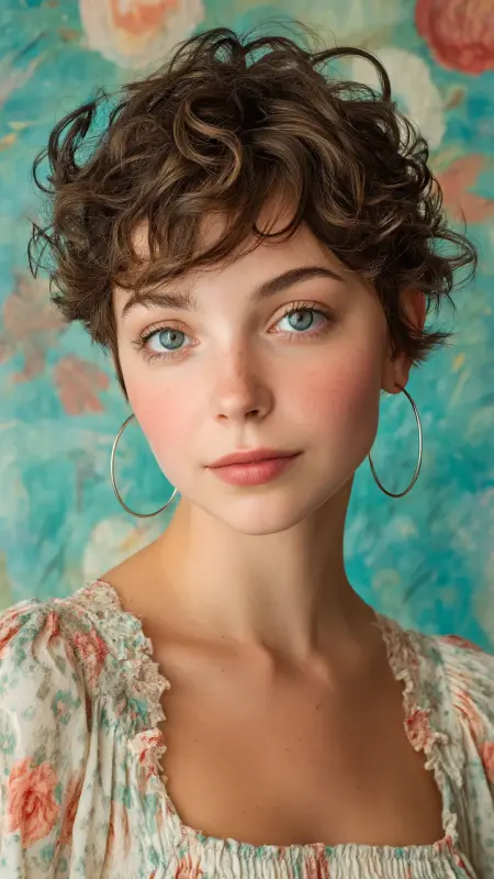 Romantic Permed Pixie with Side-Swept Bangs - Permed pixie hairstyles