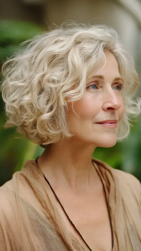 Rounded Layered Bob with Wispy Curls - Short Curly Haircuts For Women Over 50