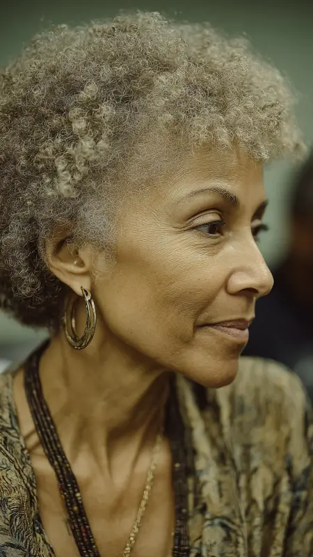 Rounded Short Afro - Hairstyles for women over 70 with fine hair