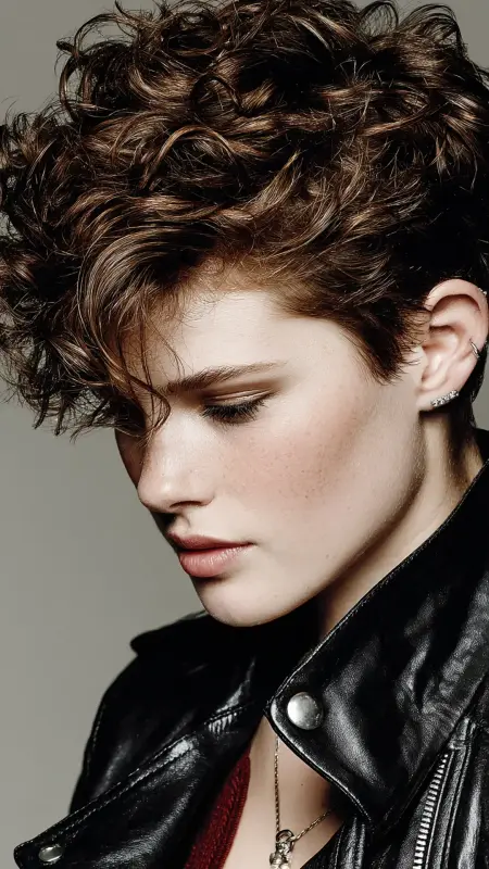 Sculpted Curly Pixie with Pompadour Top -  Short pixie haircuts for curly hair 