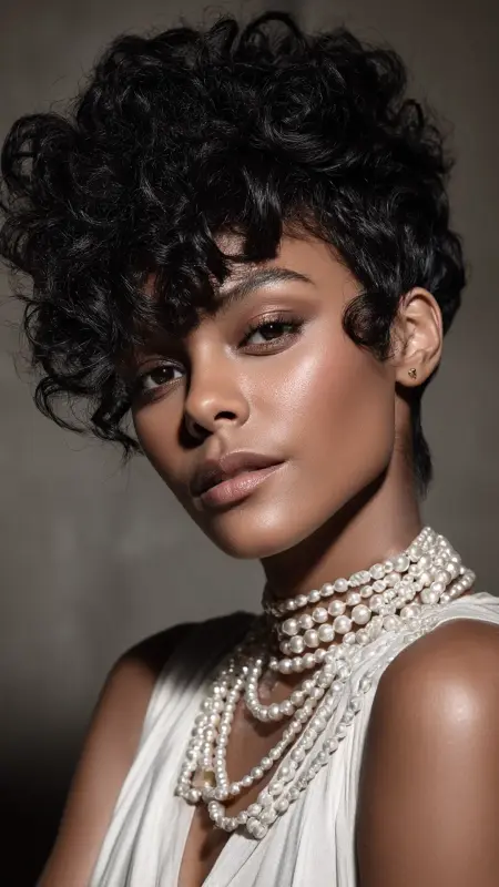 Sculpted Pixie with Tight Coils - Short curly pixie haircuts