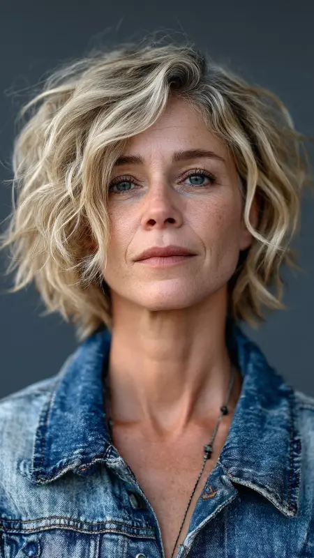 Shag with Undone Waves and Center Part - Shaggy Hairstyles For Women Over 50