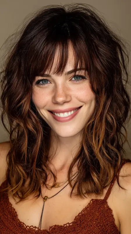 Shaggy Medium Cut with Face-Framing Layers - Medium length haircut for round faces