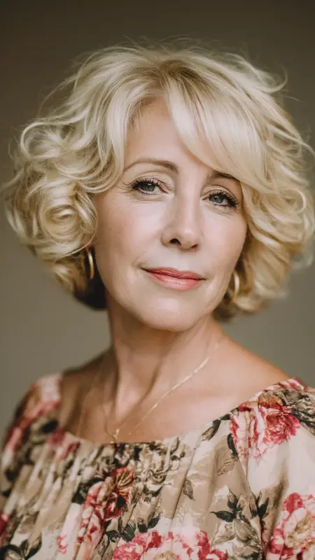Short Curled Bob with Layered Bangs - Short Layered Hairstyles For Older Women