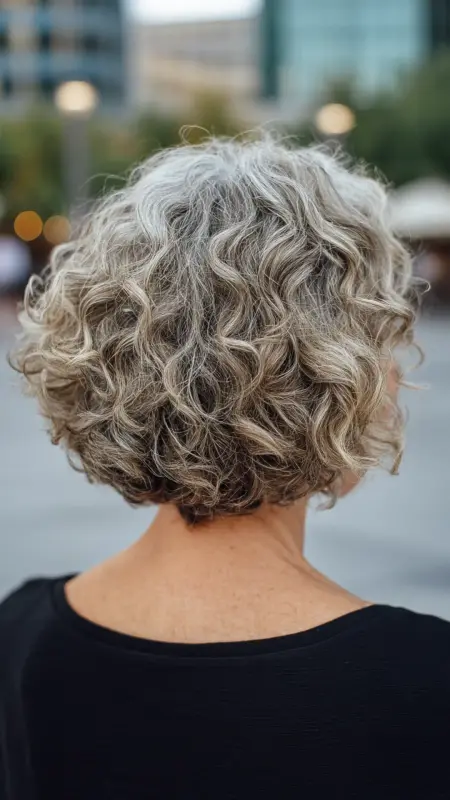 Short Curly Crop with Metallic Highlights - Short Curly Haircuts For Women Over 50
