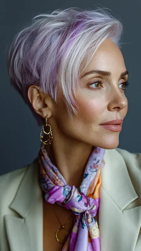 Short Cut with Peekaboo Highlights -  Short white hair for older women 