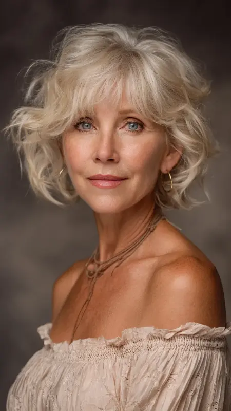 Short Layered Cut with Bangs - Short hairstyles for women over 60 with wavy hair
