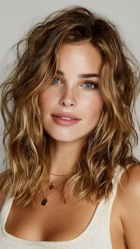 Shoulder-Length Beach Waves - Shoulder length haircut for round faces