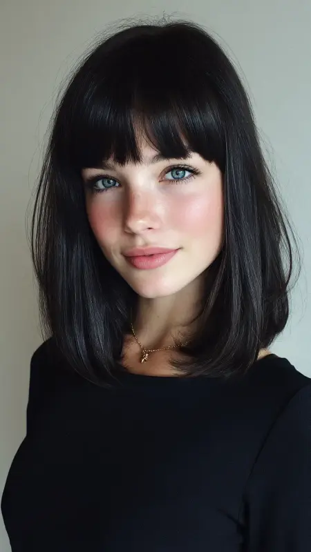 Shoulder-Length Blunt Cut with Bangs - Shoulder length haircut for round faces