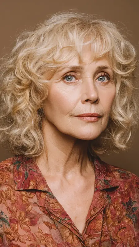 Shoulder-Length Curls with Bangs -  hairstyles for women over 70 with bangs 