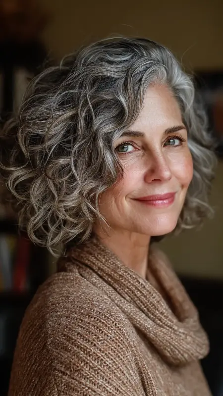 Shoulder-Length Curly Bob - Medium length haircuts for women over 50