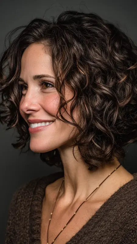 Shoulder-Length Curly Cut - Medium length haircut for round faces