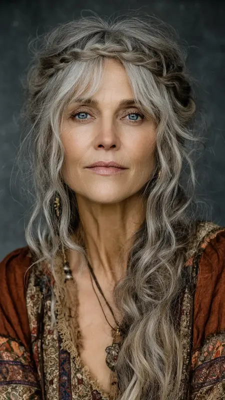 Shoulder-Length Cut with Boho Braided Crown - Shoulder Length Haircuts For Women Over 60