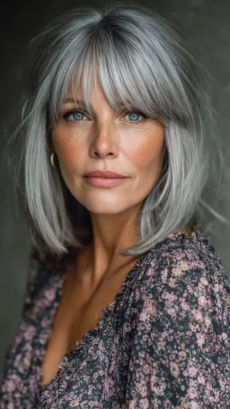 Shoulder-Length Cut with Curtain Bangs - Shoulder Length Haircuts For Older Women