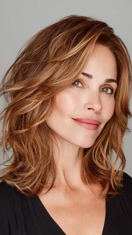 Shoulder-Length Cut with Feathered Ends - Shoulder length haircut for round faces