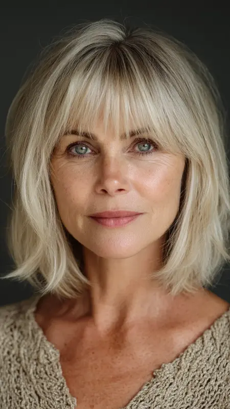 Shoulder-Length Cut with Layered Fringe - Medium length haircuts for women over 50