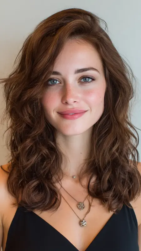 Shoulder-Length Cut with Loose Spiral Waves - Shoulder length haircut for round faces