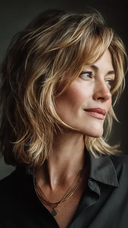 Shoulder-Length Cut with Textured Ends - Medium length haircuts for women over 50