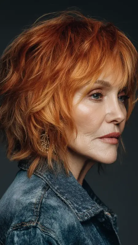 Shoulder-Length Shag with Piecey Bangs -  hairstyles for women over 70 with bangs 