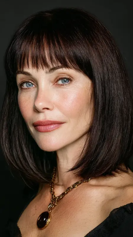 Shoulder-Length Straight Cut with Blunt Bangs - Shoulder Length Haircuts For Women Over 60