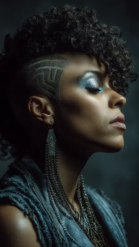 Side Afro with Shaved Design - Afrocentric Hairstyles