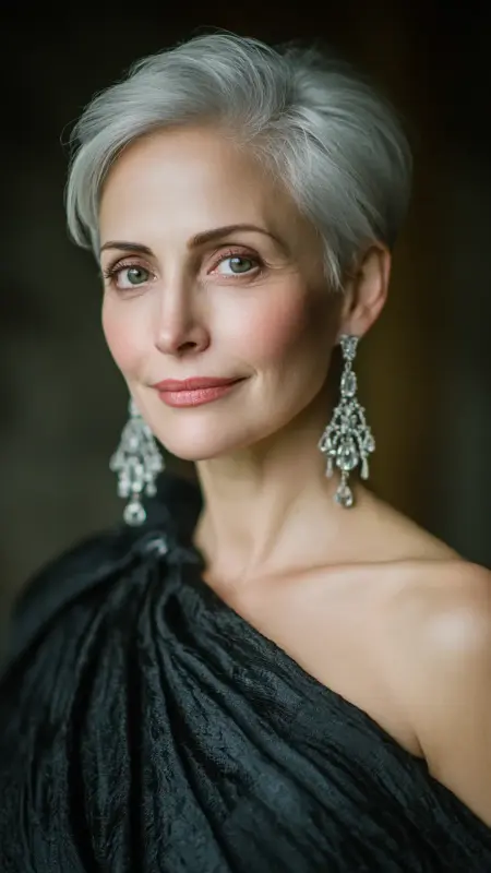 Side-Parted Glam Pixie - pixie haircuts for women over 60